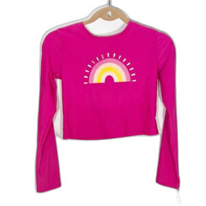 Cat & Jack Cropped Long Sleeve Rainbow Rash Guard Pink Size XXL 18 NWT